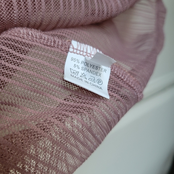 Mauve Sheer Mesh Shimmer Off Shoulder Longsleeve Cutout Front Tie Maxi Dress - Picture 5 of 5